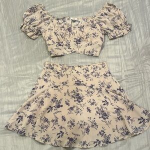 Two Piece Floral Top and Skirt Set